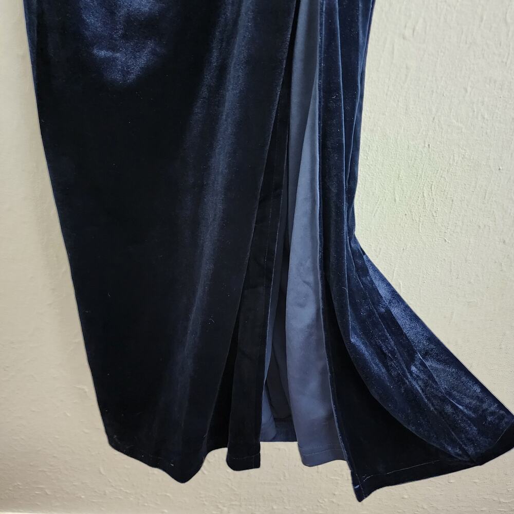 NWT Lulus Alluring Image Navy Blue Ruched Velvet Mock Neck Maxi Dress S - Picture 7 of 15